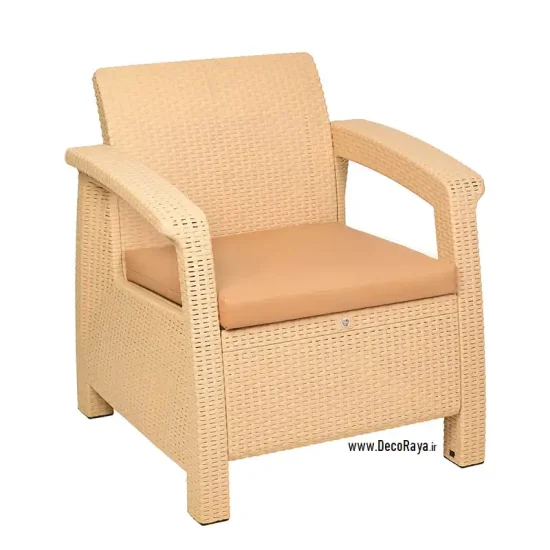 Cream-412-Wicker-Sofa مبل حصیری یکنفره کرم