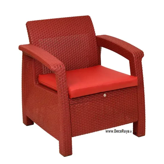 Crimson-Wicker-Sofa مبل حصیری یکنفره زرشکی