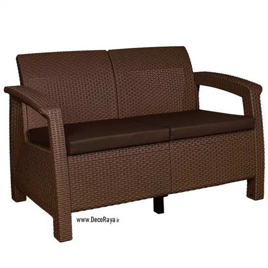 Light-Brown-Double-rattan-sofa مبلمان حصیری دونفره قهوه ای روشن