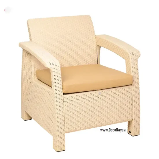 Light-Cream-Wicker-Sofa مبل حصیری یکنفره کرم روشن