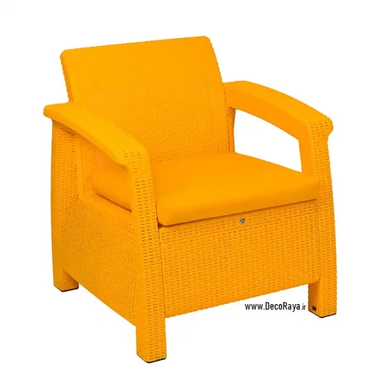Mustard-Wicker-Sofa مبل حصیری یکنفره خردلی