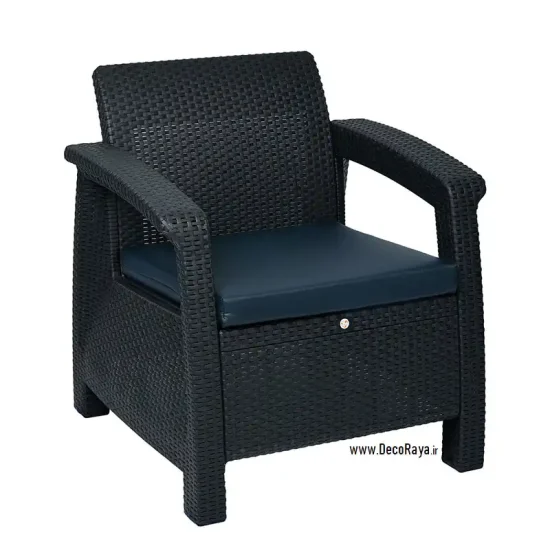 Navy-Wicker-Sofa مبل حصیری یکنفره سرمه ای