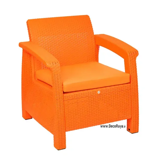 Orange-Wicker-Sofa مبل حصیری یکنفره نارنجی