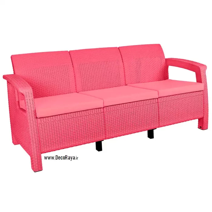 Pink-Three-seater-wicker-sofa