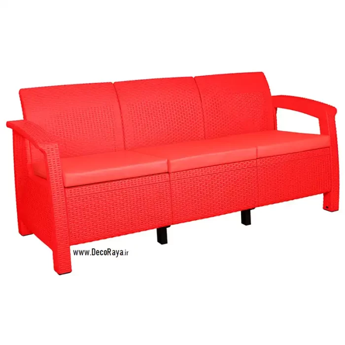 Red-Three-seater-wicker-sofa