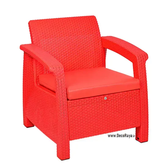 Red-Wicker-Sofa مبل حصیری یکنفره قرمز