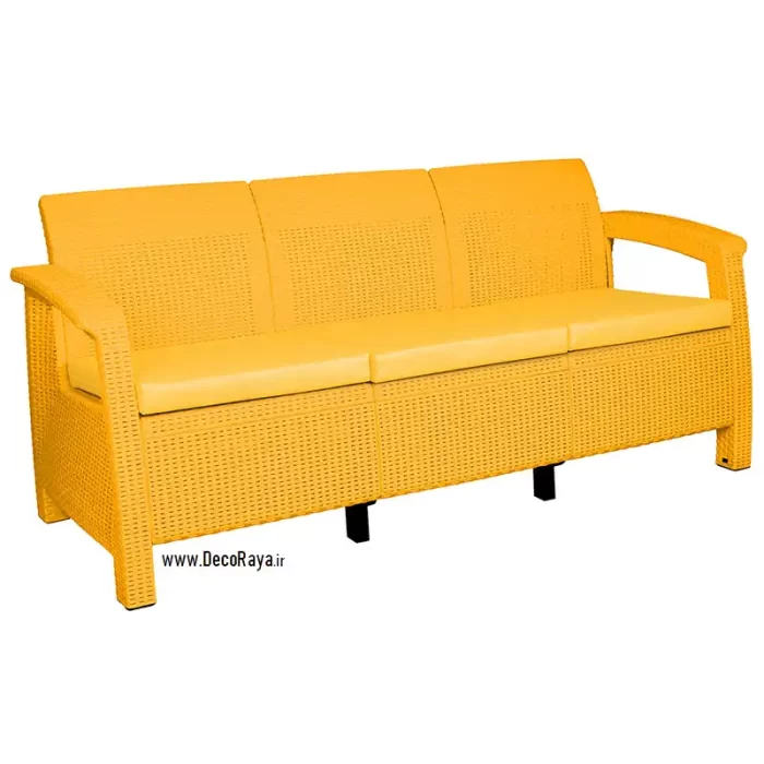 Yellow-Three-seater-wicker-sofa